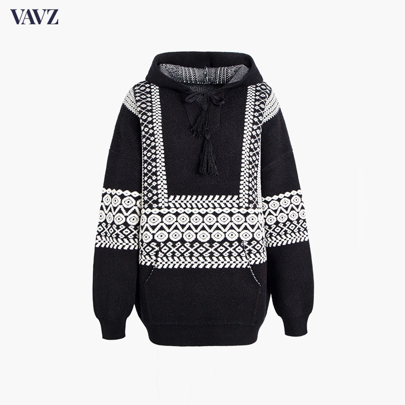 【画界】VAVZ 气质提花连帽毛衣MY9379