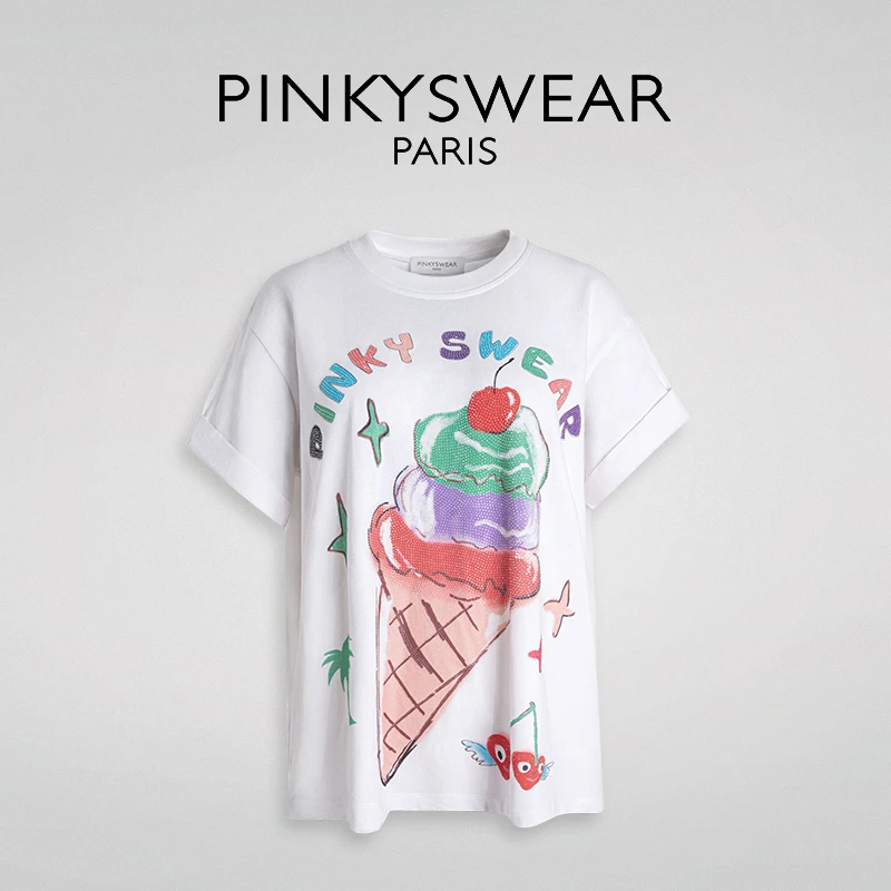 【画界】PinkySwear冰淇凌烫钻阔版T恤DT3433