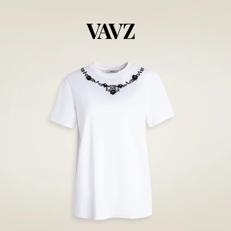 【画界】VAVZ花朵绣花短袖T恤DT3406