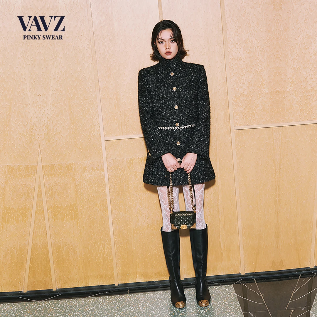 【画界】VAVZ经典立领花边小香风外套女秋冬季新款中长款WT7527