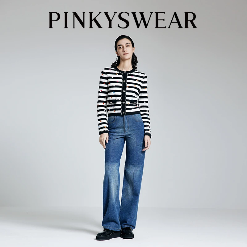 【画界】pinkyswear条纹圆点撞色设计师毛衣开衫MY9437