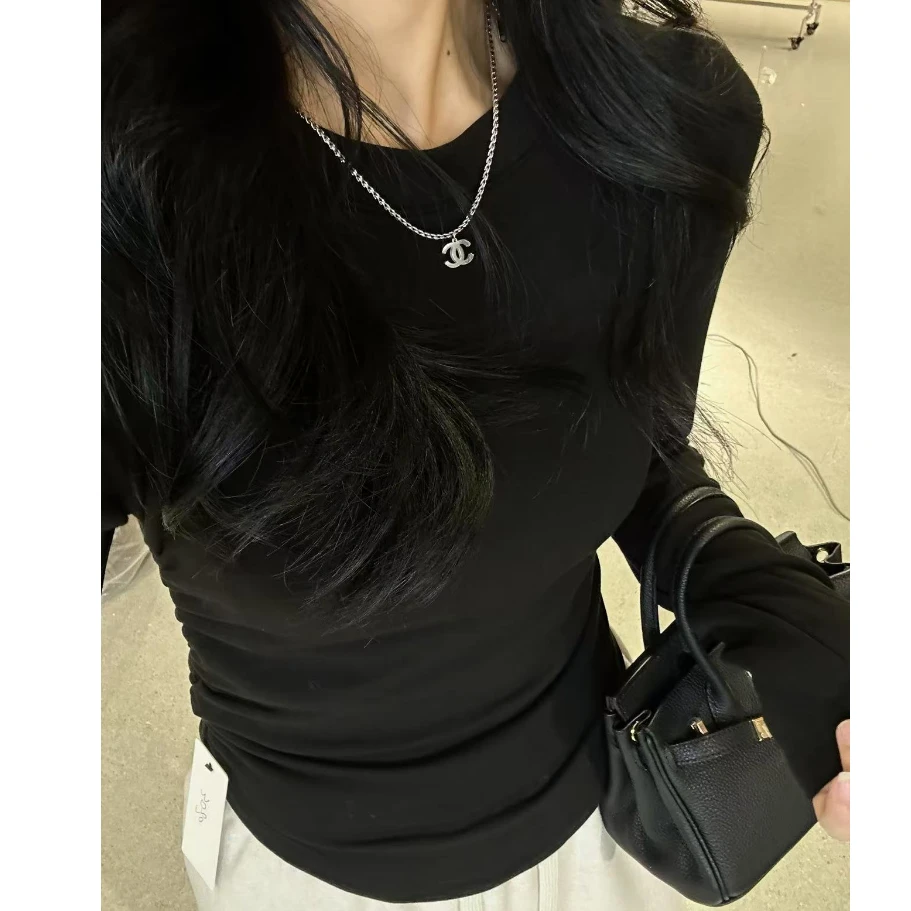 DEZI宝藏衣橱收腰百搭纯色蚂蚁腰打底T恤LS3080024