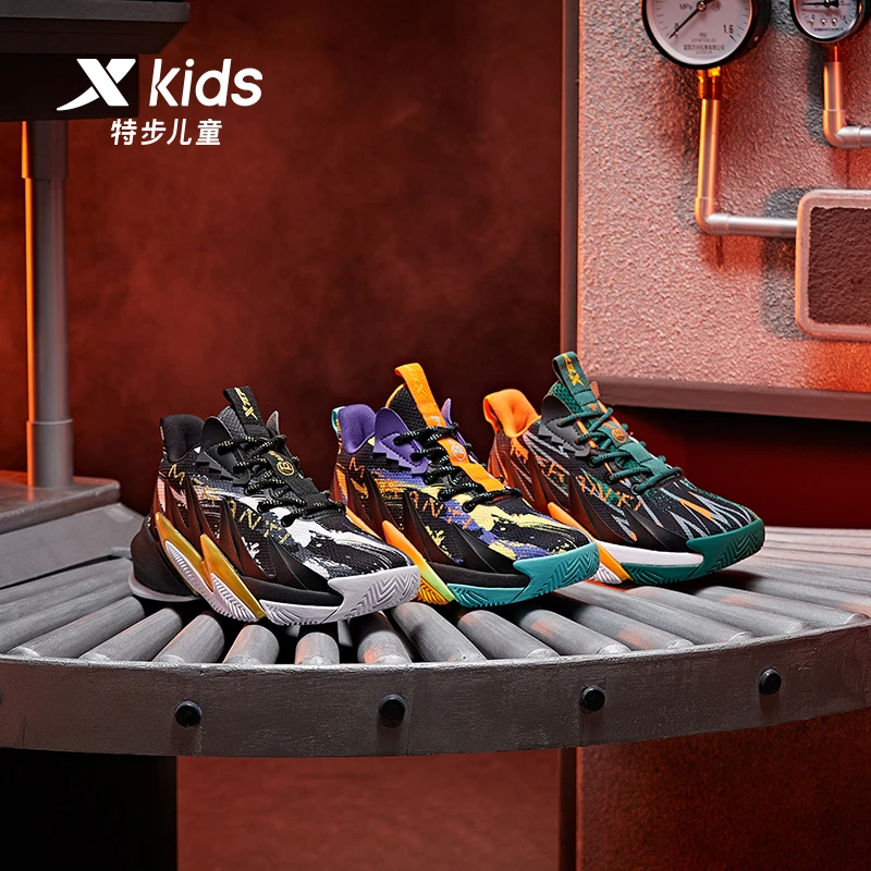 X kids/特步儿童【战敖】防滑减震梭织篮球鞋中大童679315129235