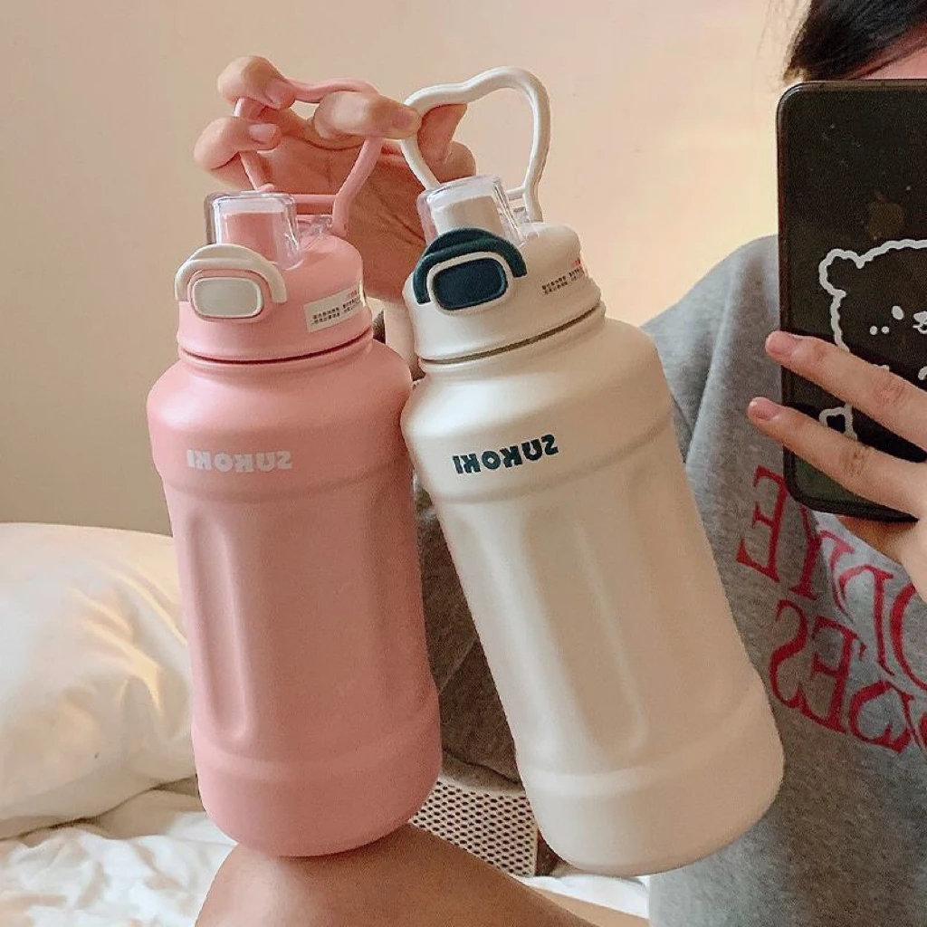 316不锈钢大容量吨吨桶高颜值男女吸管杯情侣运动水壶大肚保温杯