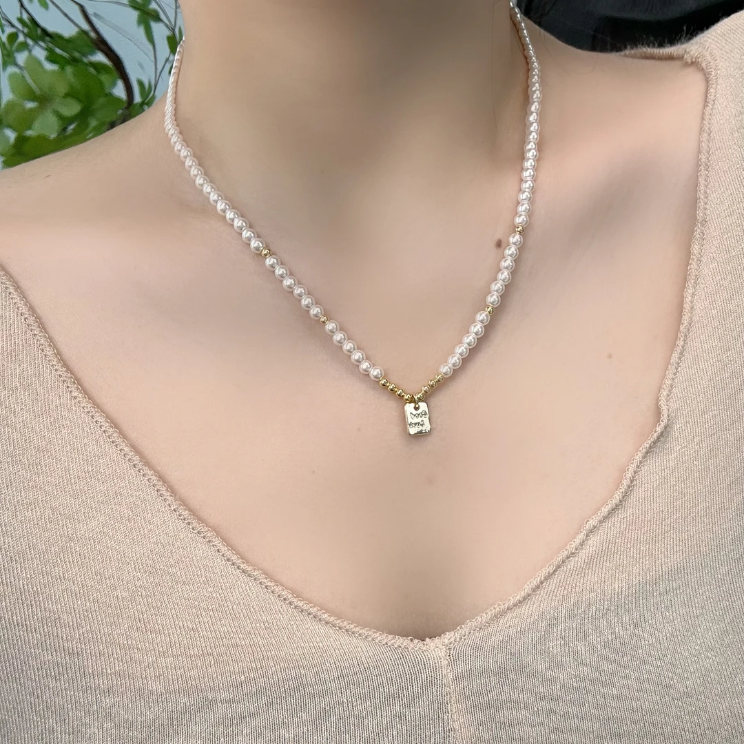 铜合金仿珍珠项链 YD102 轻奢法式气质时尚小众拼接素款设计感