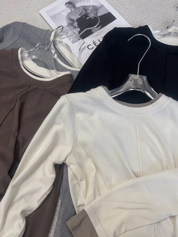 显瘦十斤！番茄派秋冬设计感假两件打底衫掐腰褶皱内搭女