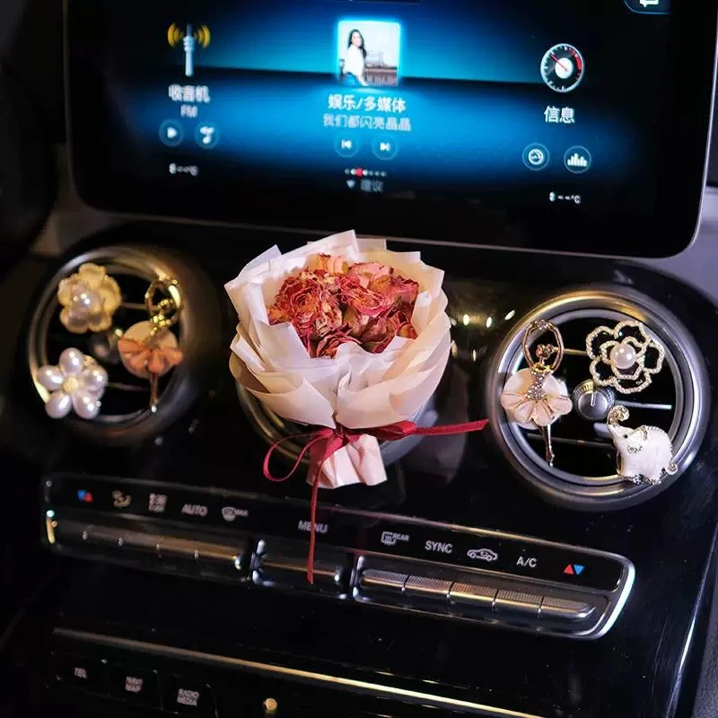 车载香薰车内装饰用品大全网红女神款玫瑰花束汽车出风口香水摆件