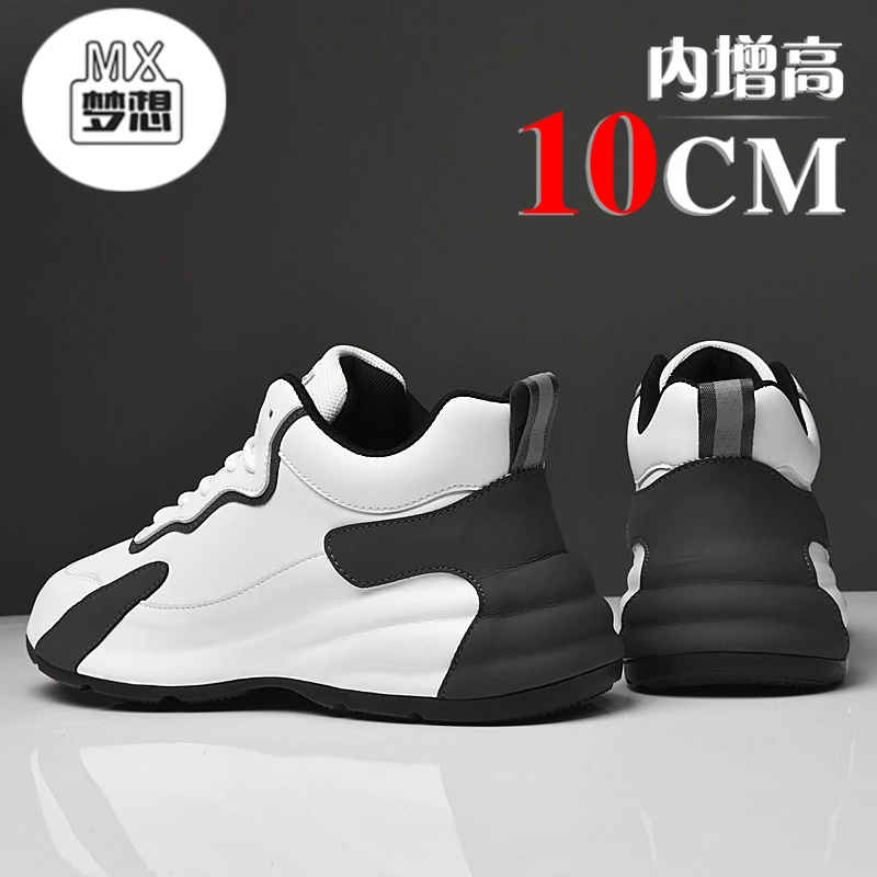 秋冬网面透气内增高男鞋10cm隐形百搭运动时尚潮男士真皮老爹鞋男