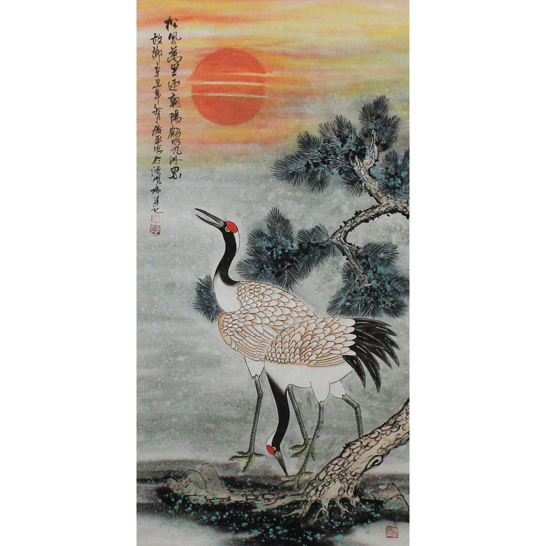 四尺黄广平纯手绘仙鹤松鹤延年国画花鸟画中式133x66cm宣纸未装裱