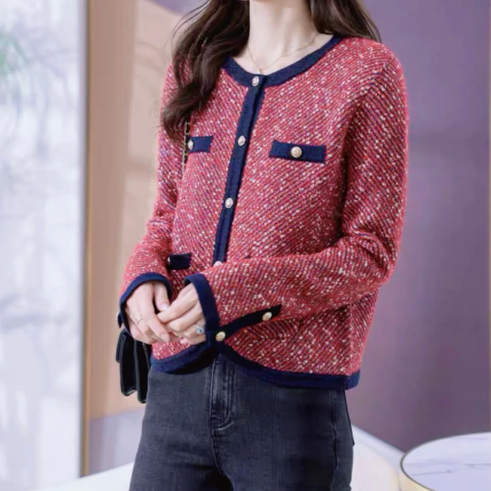 十二家上衣女外套羊毛小香风春秋气质长袖洋气针织短款时尚