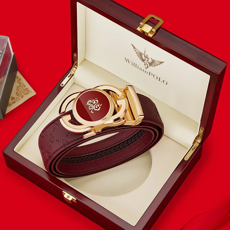 保罗皮带男自动扣2024新款本命年红色腰带龙年属龙结婚情人节礼物