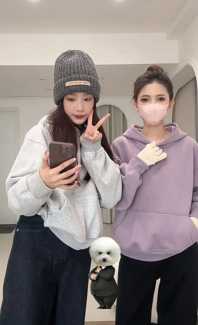 美式复古重磅纯色连帽“加绒”卫衣69100衣长62