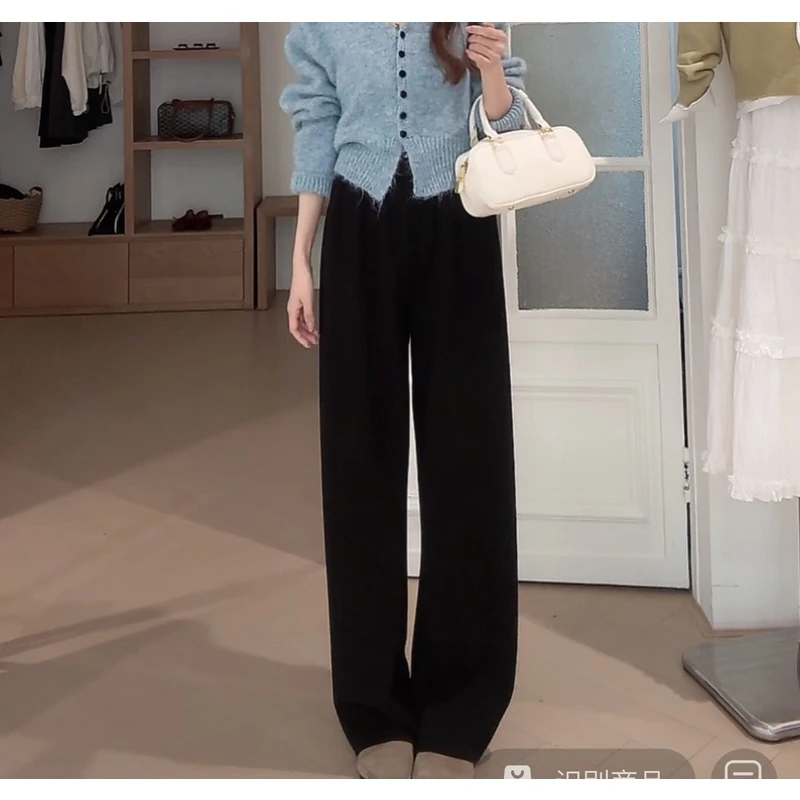【绒绒裤】韩系高腰显瘦百搭慵懒舒适垂感休闲裤11072 松紧腰无口袋