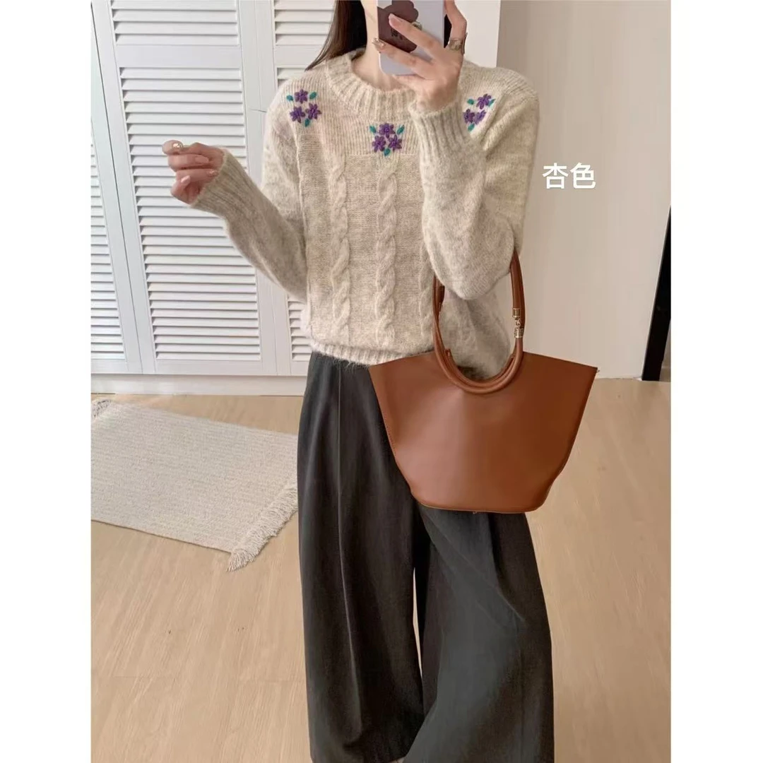 【紫色小花】复古手工绣花毛衣20188