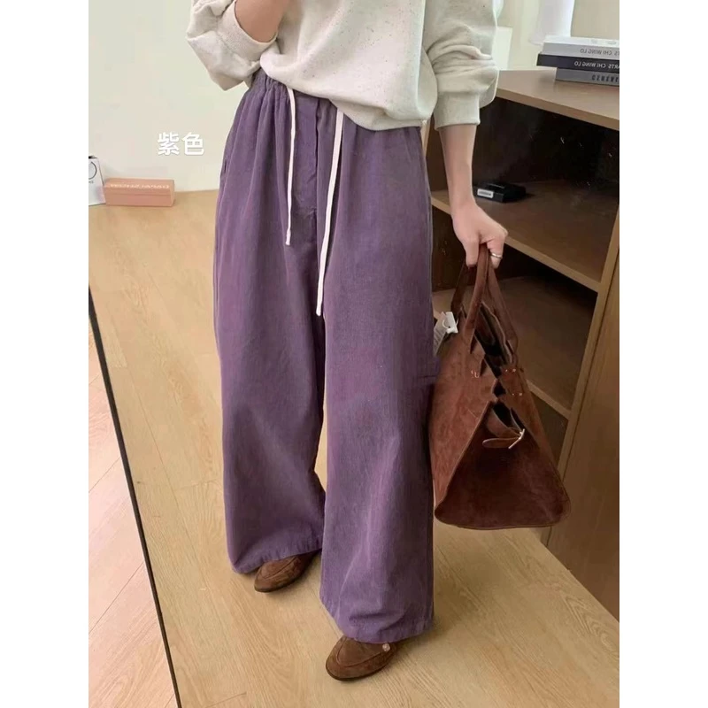 【百搭神裤】韩版复古松紧腰直筒灯芯绒长裤女151-1 松紧腰