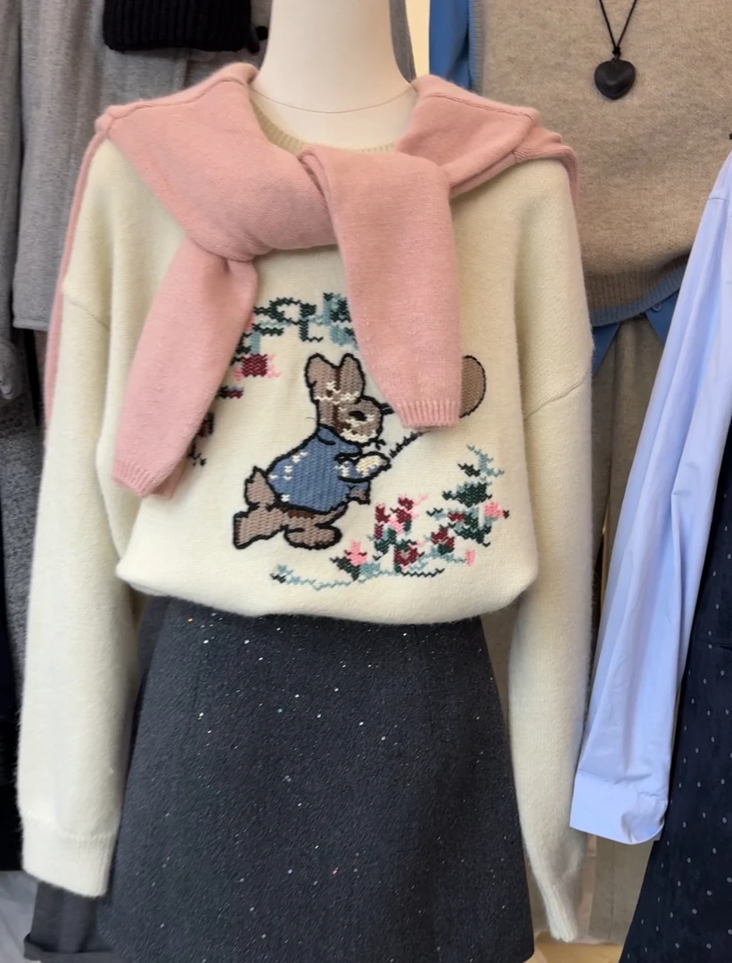 【小兔子】韩系复古重工刺绣毛衣888016