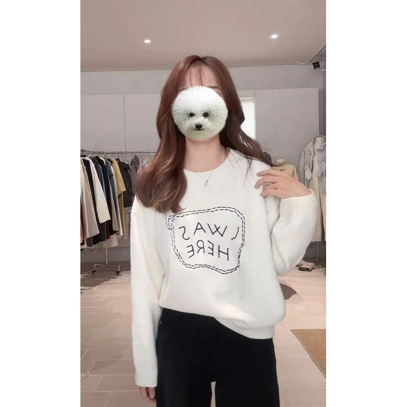 韩系复古刺绣字母宽松毛衣14488