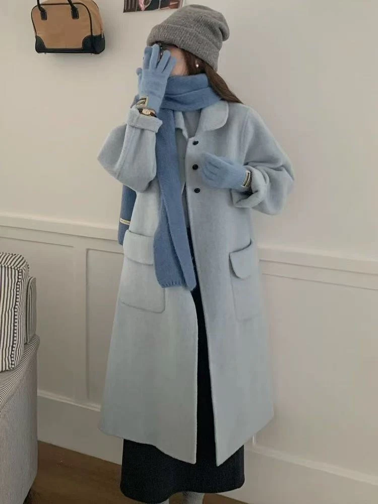 韩系高级感翻领长款大衣  个子163以下110斤以下拍衣长108