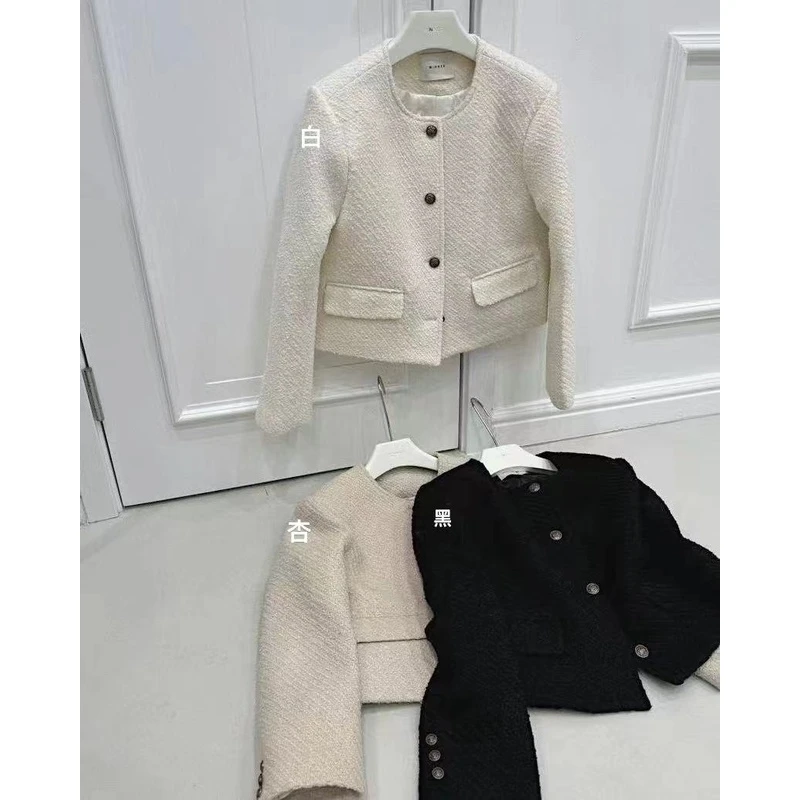 法式高级气质圆领小香风短款“加厚”外套69077 有垫肩