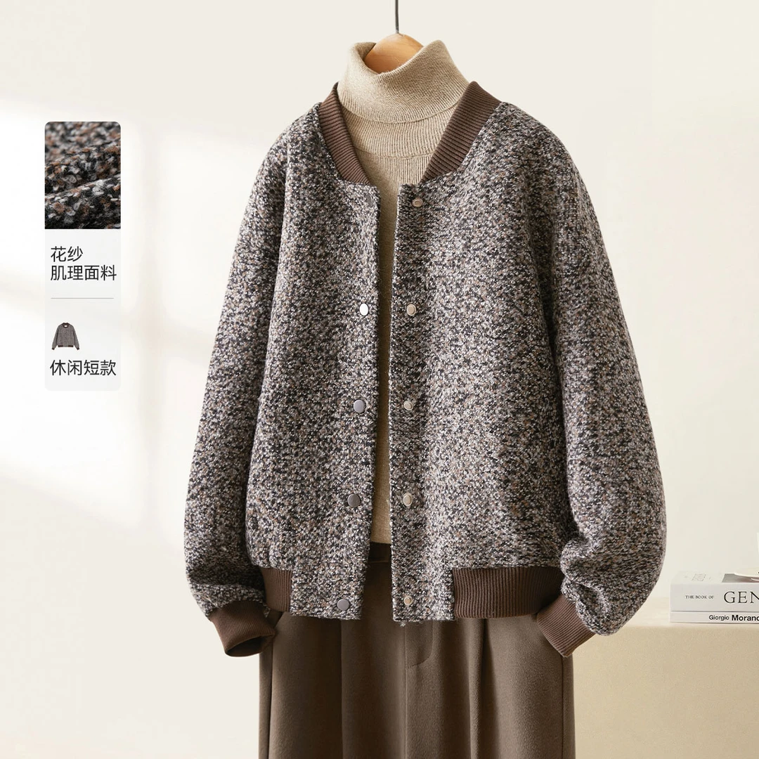 IHIMI/海谧2024年冬季新款女装百搭简约休闲小香风棒球服外套上衣