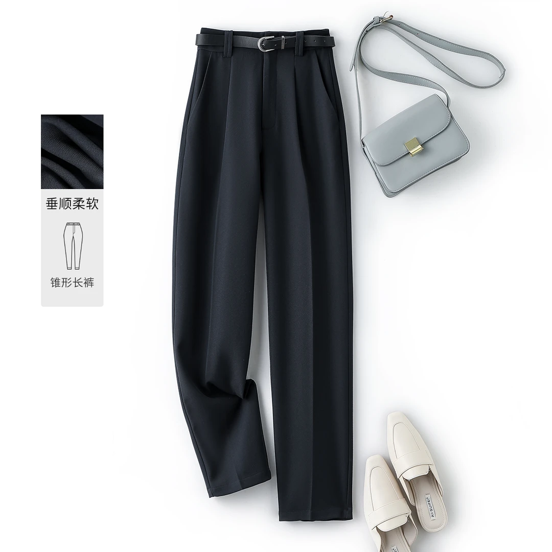 IHIMI轻职场腰带锥形西裤2024年春季新款女简约通勤感显瘦休闲裤