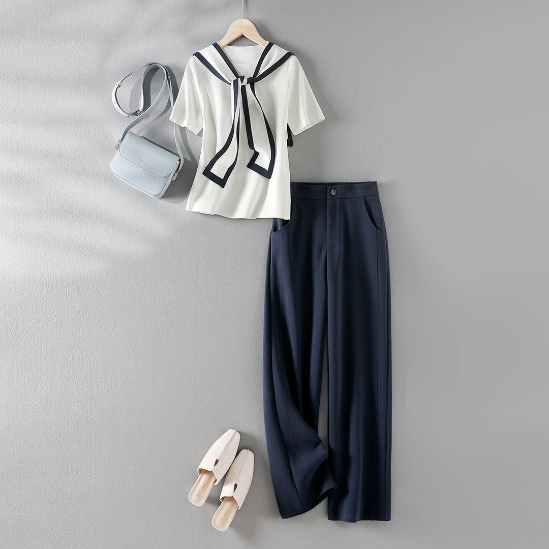 IHIMI/海谧2025年秋新款女装气质百搭披肩设计百搭上衣休闲裤套装