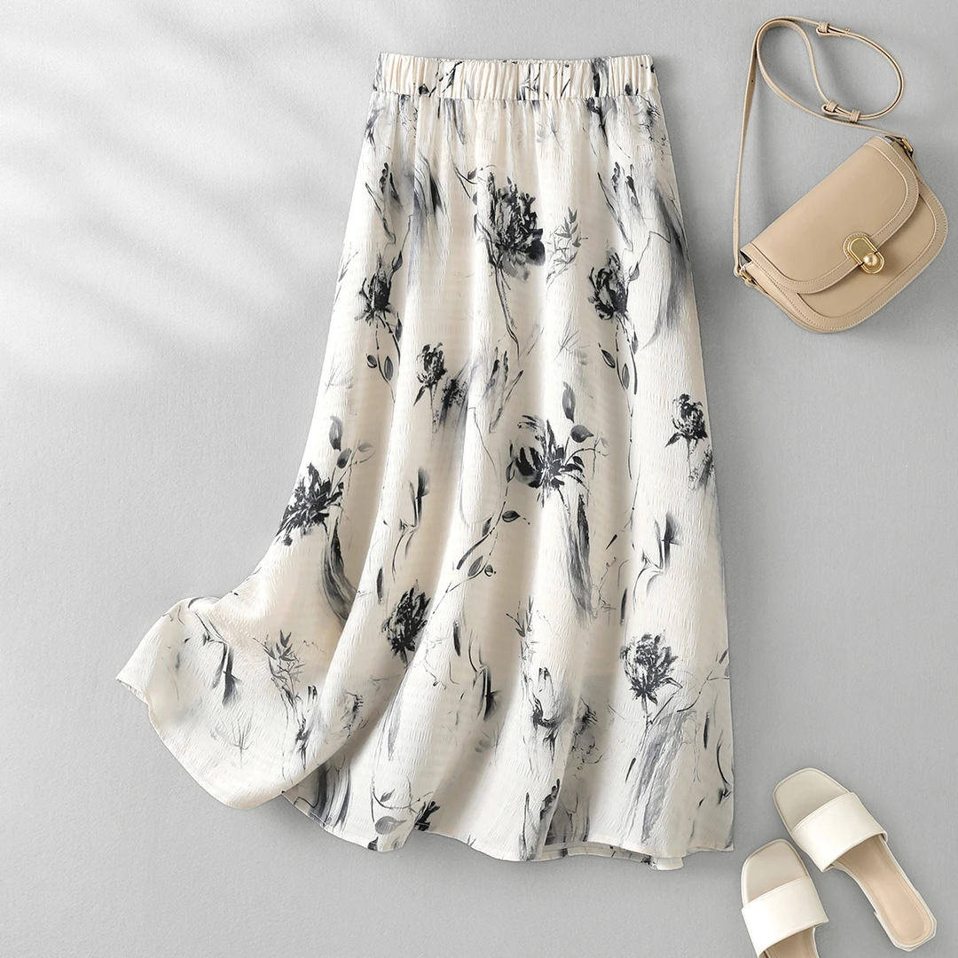 IHIMI/海谧2025夏季新款女装时尚裙子休闲百搭高腰显瘦宽松半身裙