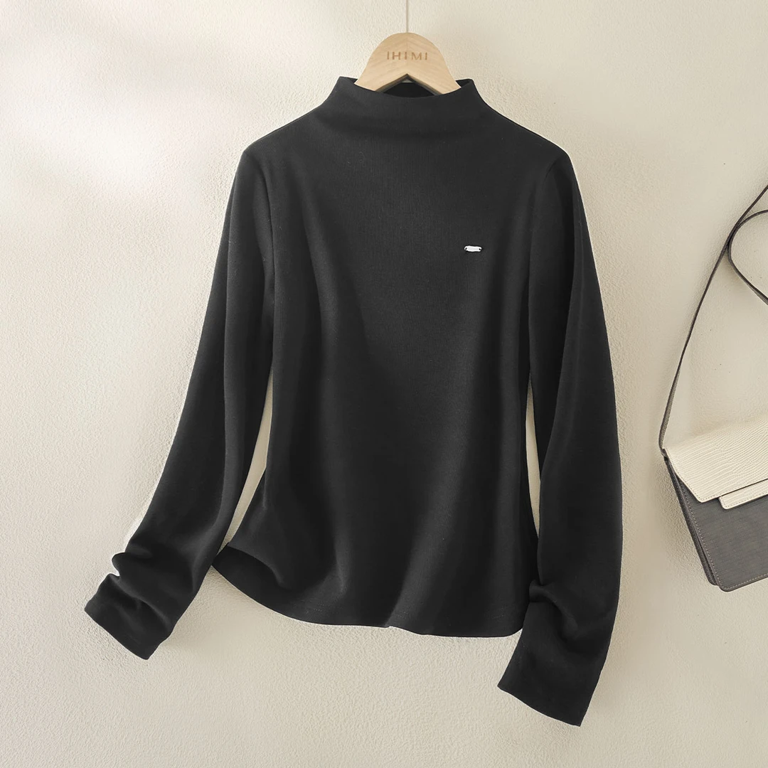 IHIMI/海谧2024年冬季新款女装时尚磨毛半高领加绒显瘦打底针织衫
