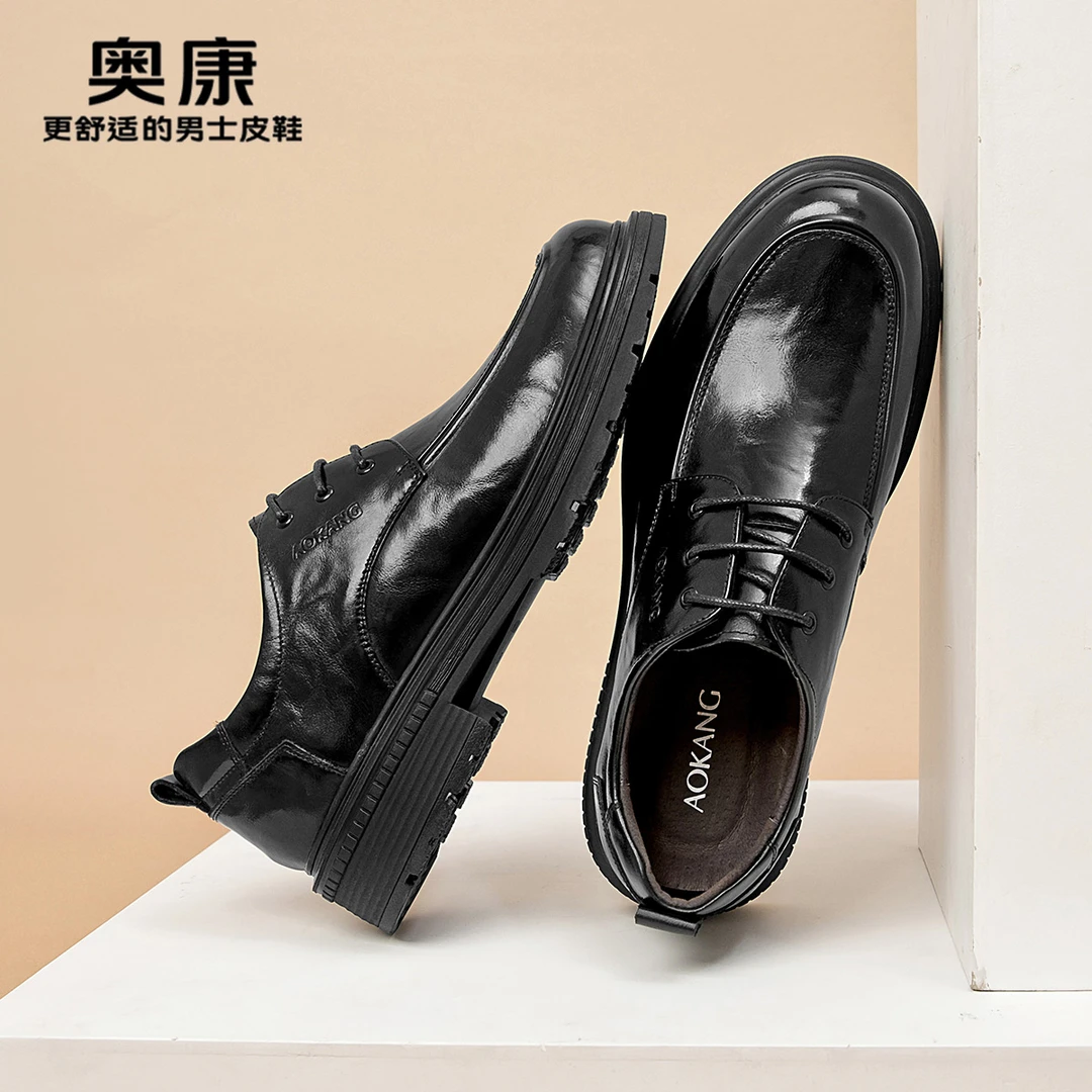 男鞋春秋新款皮鞋男士商务休闲时尚百搭职场系带英伦
