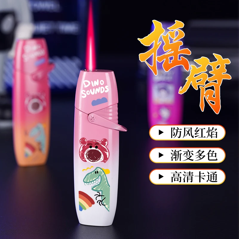 可爱卡通绘图草莓熊渐变粉色火焰打火机送男友小巧便携