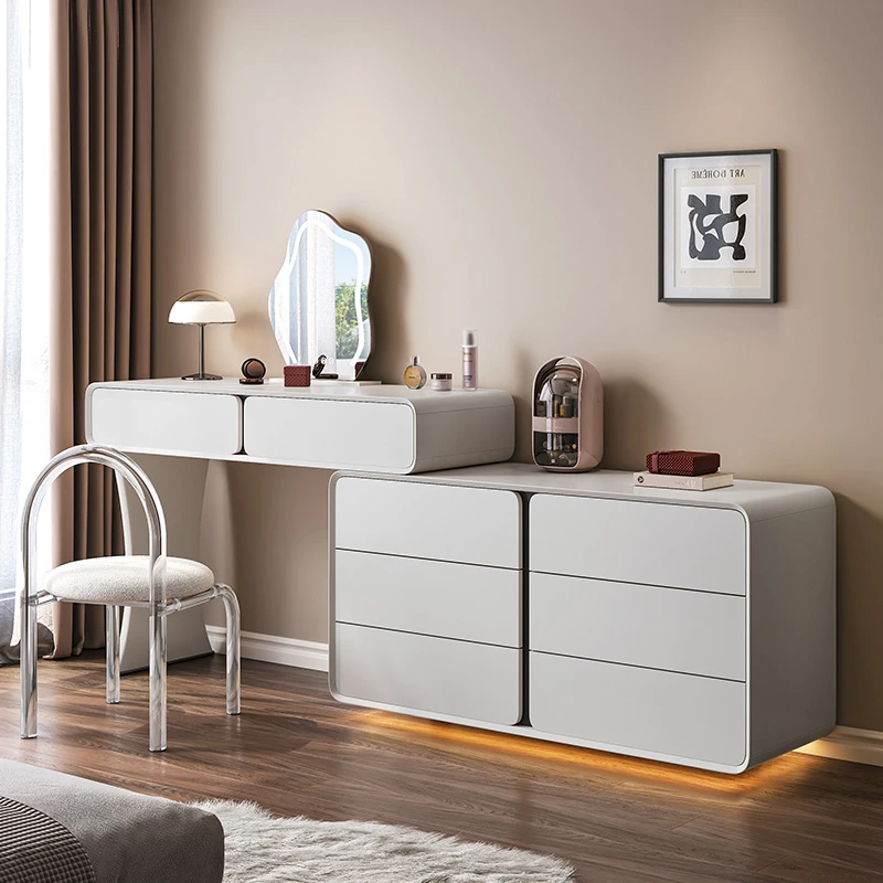意式极简梳妆台六斗柜卧室家用影楼化妆台轻奢化妆桌可伸缩简约