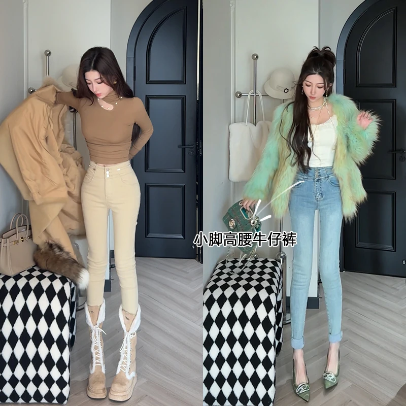 小雨姐姐新款【腿精继承者】高腰弹力紧身显瘦小脚牛仔裤女新款