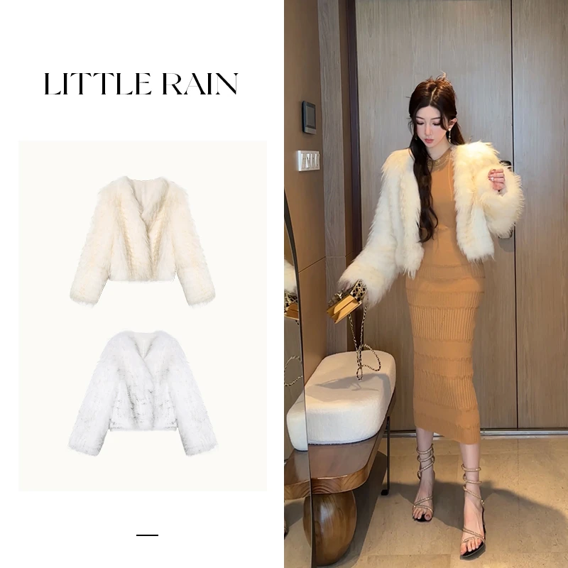 小雨姐姐新款【浮金渐层】高级感车条宽松毛毛外套秋冬年轻款显瘦