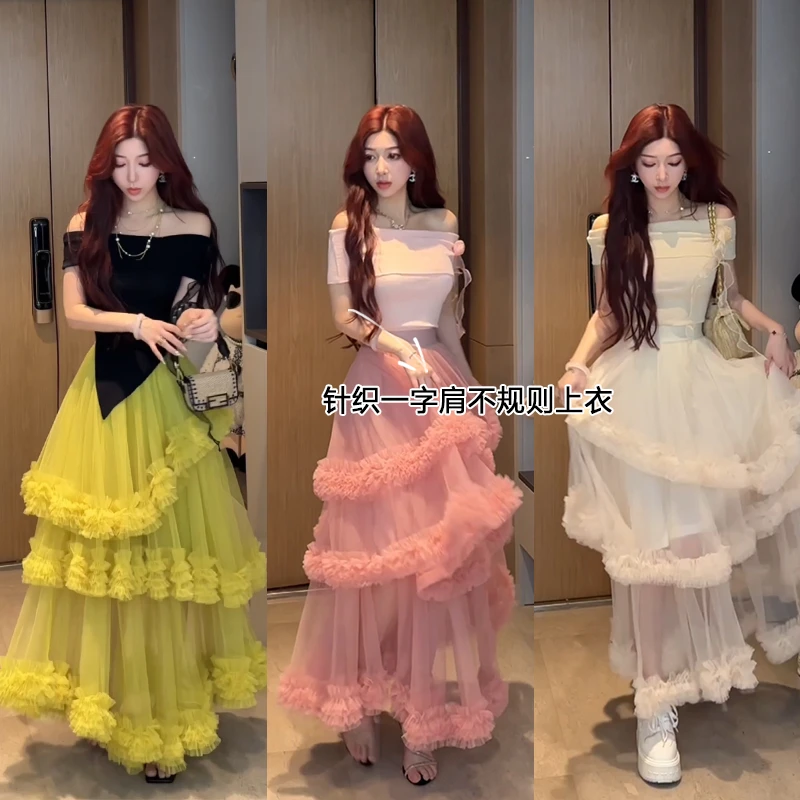 小雨姐姐上新【奶嗲软妹】纯欲性感一字肩修身显瘦不规则针织上衣女