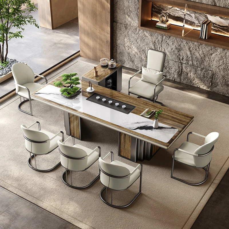 茶桌椅组合现代超晶石高级感新中式别墅办公室大板泡茶台一整套