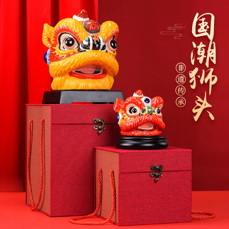 YIXIAN/翊珗玄关摆件客厅隔断柜装饰新中式国潮舞狮陶瓷醒狮狮头