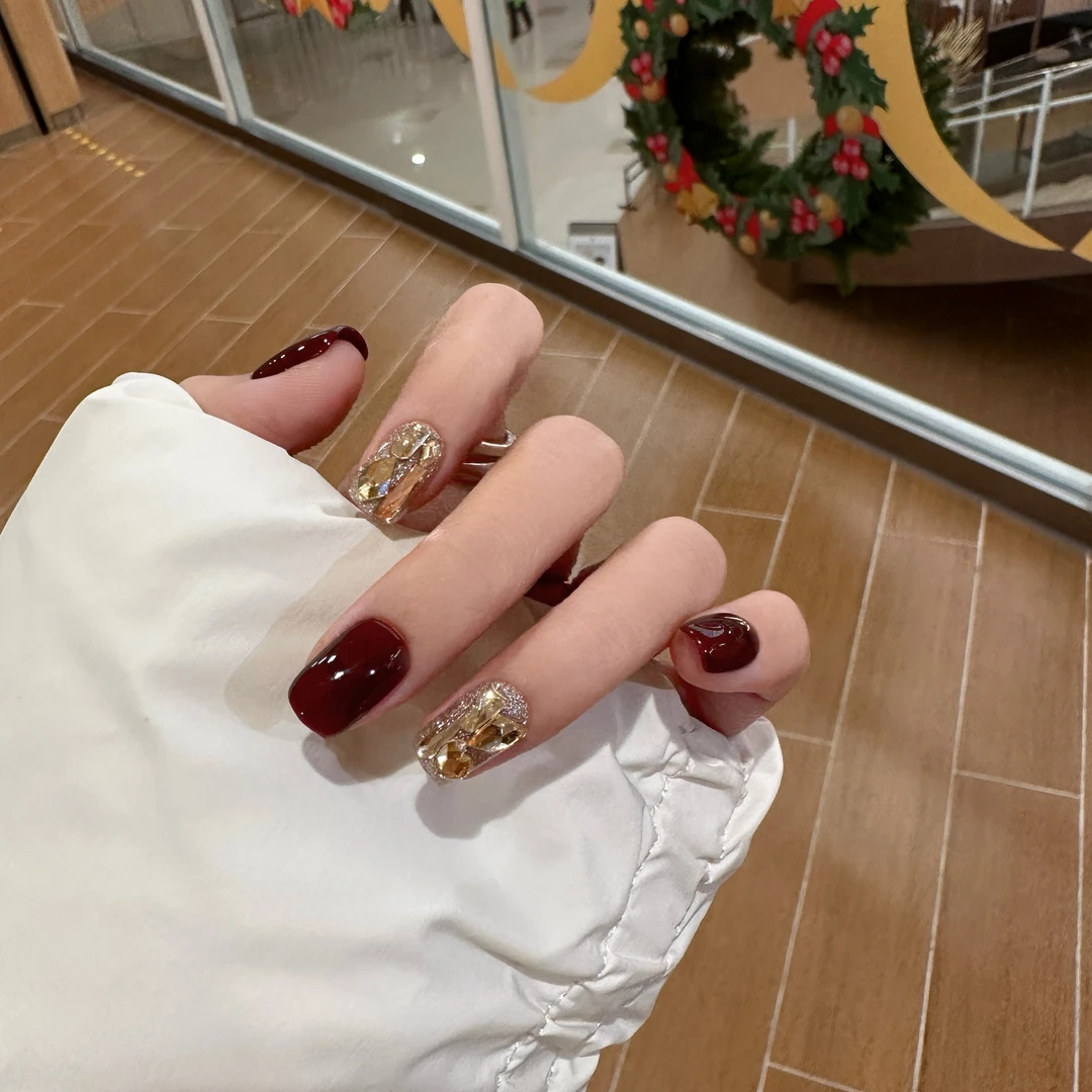 【深酒厘子】纯手工穿戴甲香槟钻爆闪车厘子穿戴甲0126