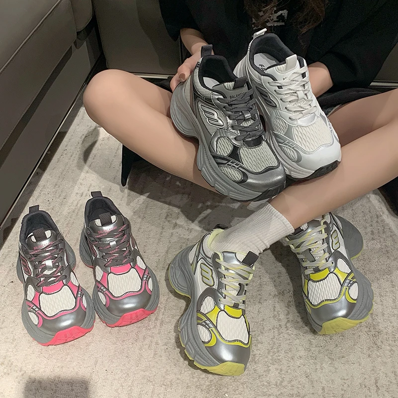 厚底老爹鞋女2024年春季爆款透气防滑运动鞋时尚休闲网面鞋ins潮