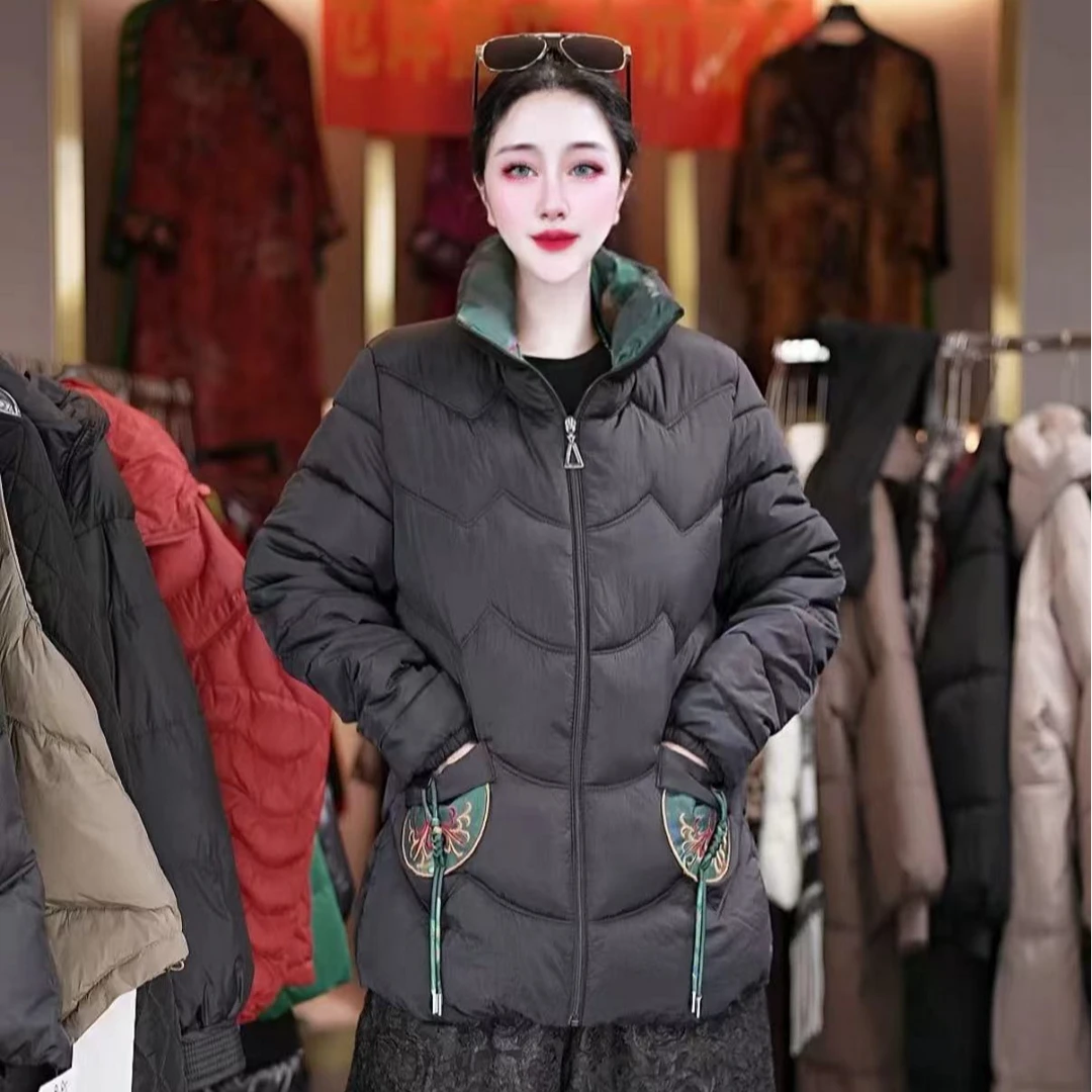 9871L时尚显瘦百搭外穿女士保暖立领新款新中式棉服Q