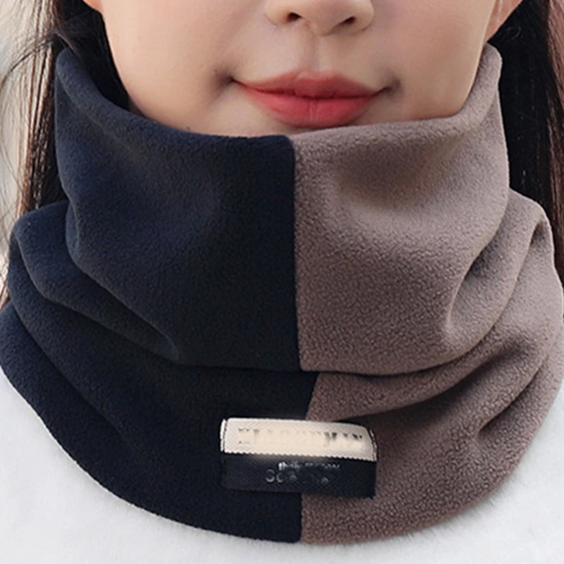 拼接围脖冬季双层加厚保暖奥利绒脖套户外时尚男女拼色套头围脖女