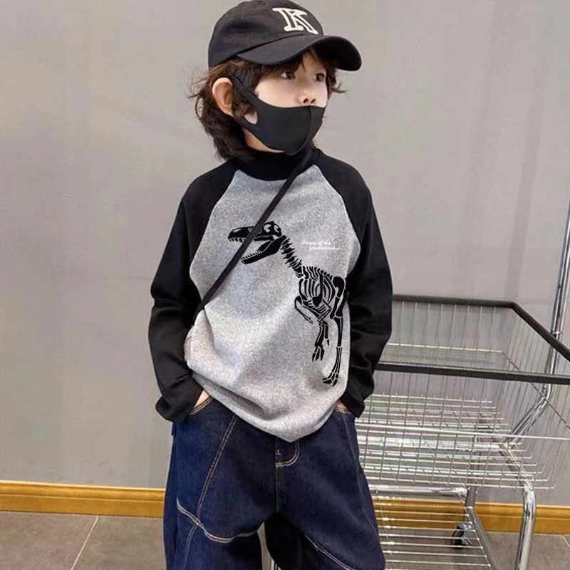 童装男童秋冬春款德绒长袖男童内搭外穿T恤儿童半高领保暖打底衫