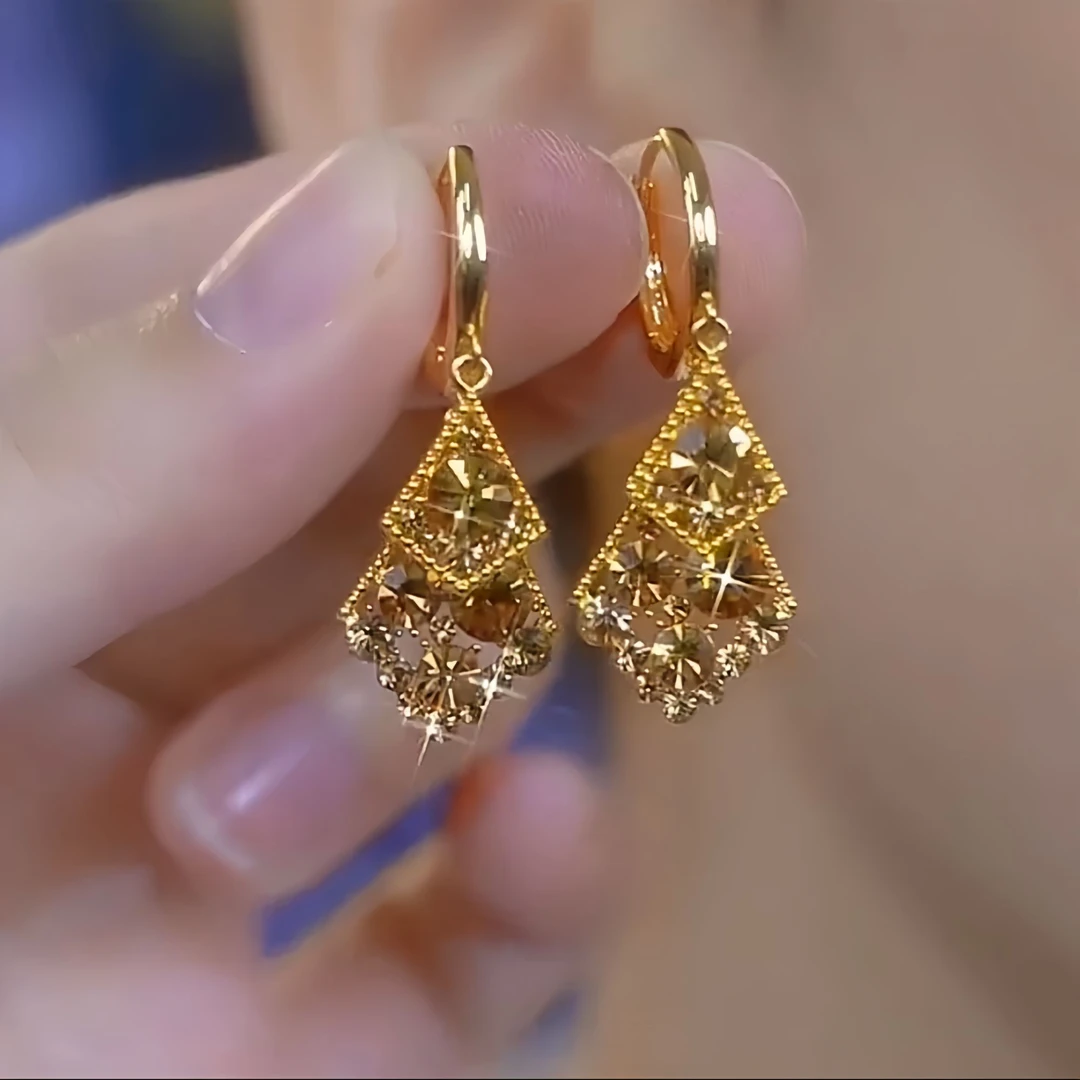 法式复古香槟色女士轻奢耳扣耳环（38381）