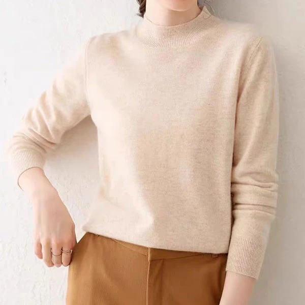 2024秋冬新款韩版简约半高领百搭显瘦女长袖打底针织衫