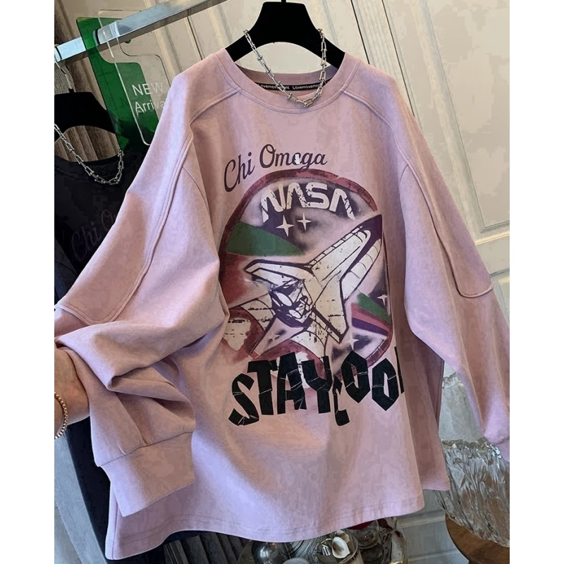 美式复古今年流行慵懒风宽松卫衣上衣T恤女装秋装2023年新款爆款