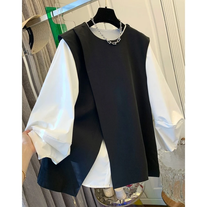 高级感超好看百搭气质黑西装马甲衬衫上衣女两件套装2024春季新款