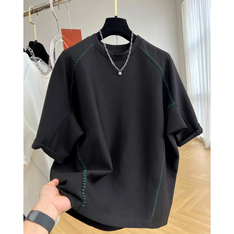 欧货设计感小众明线大版宽松蝙蝠短袖T恤女款夏季品质感半袖上衣