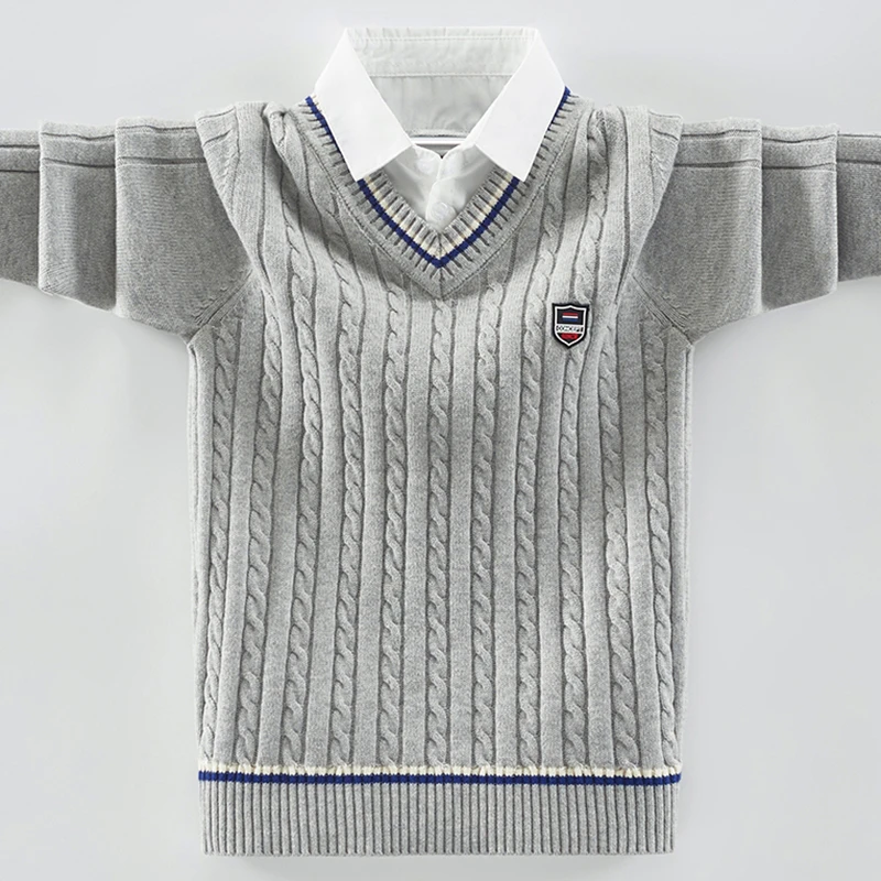 男童衬衣领毛衣2024春秋新款潮儿童针织衫假两件中大童加绒打底衫