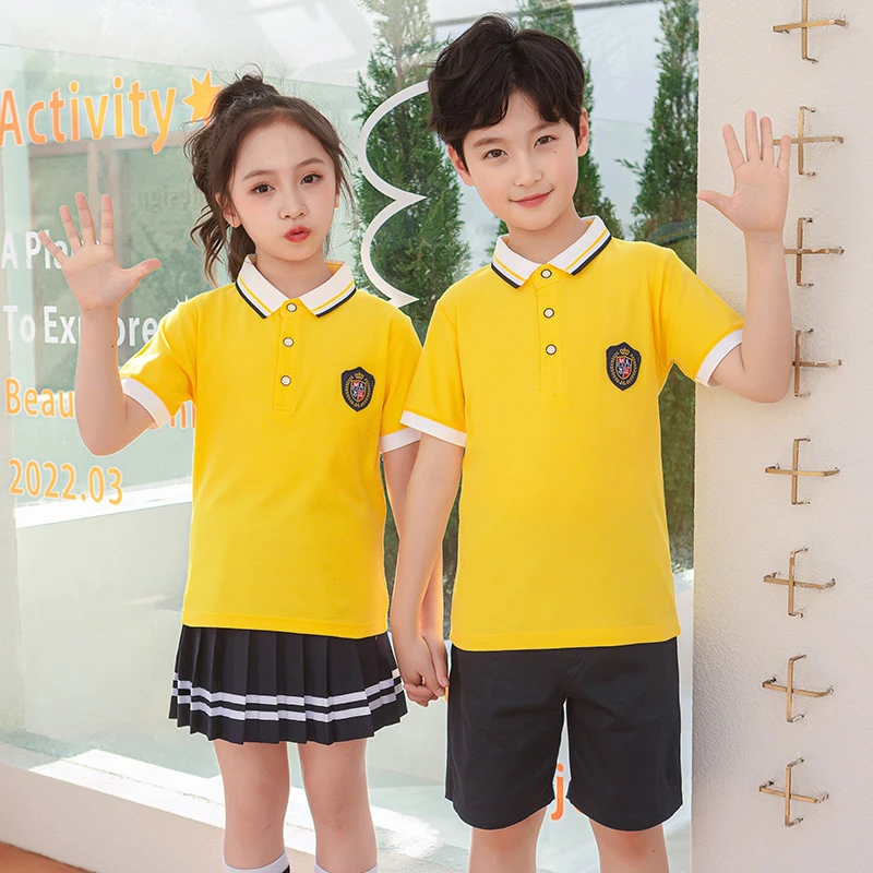 儿童校服套装夏季男童女童短袖裙子运动两件套小学生演出服学院风