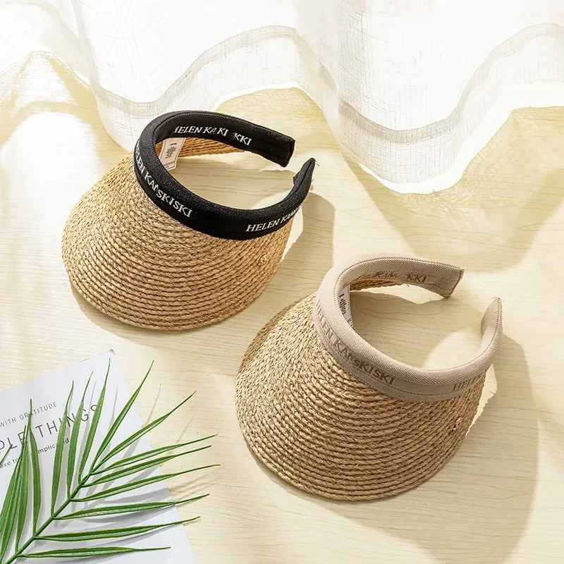 优++日本加密拉菲草防晒空顶帽发箍帽女沙滩出游无顶鸭舌帽遮阳帽