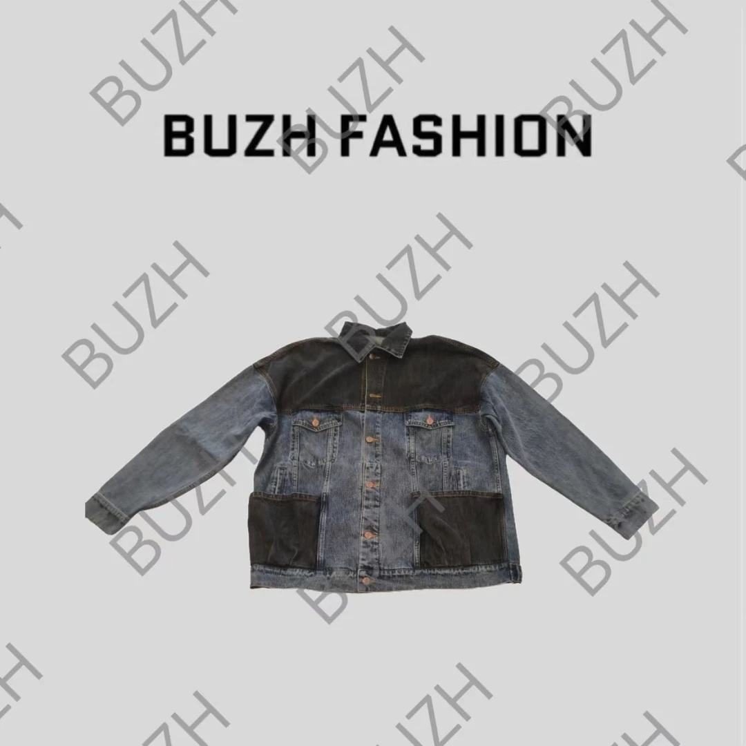 BUZH设计感撞色拼接宽松牛仔外套